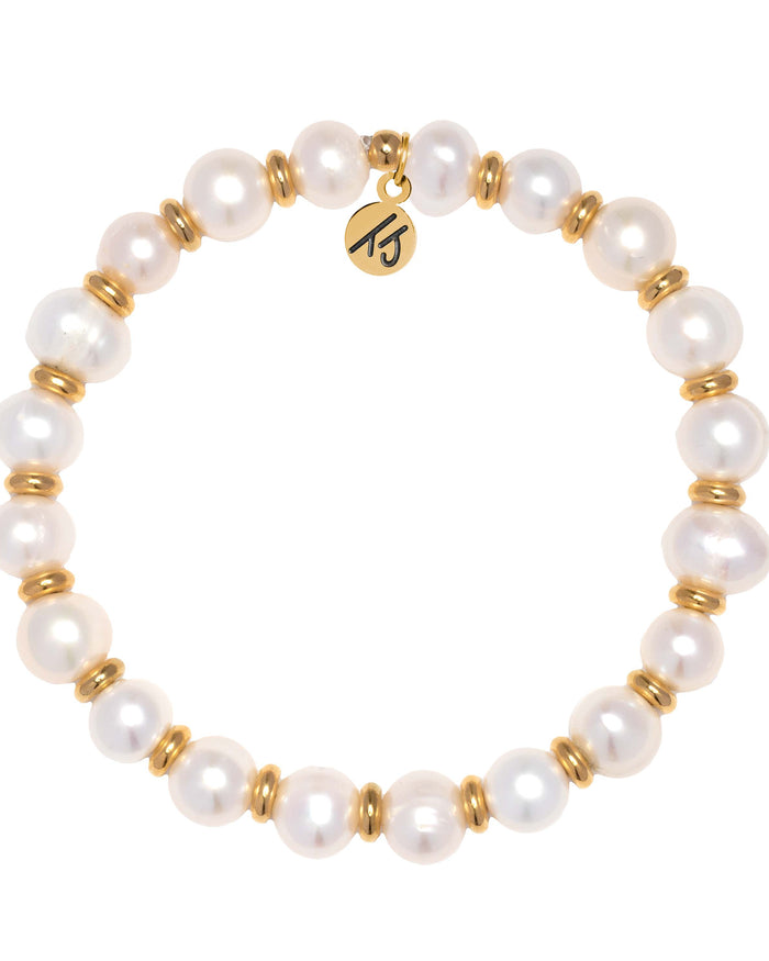 Gold Empowered Elegance Collection- Pearl Gemstone Bracelet