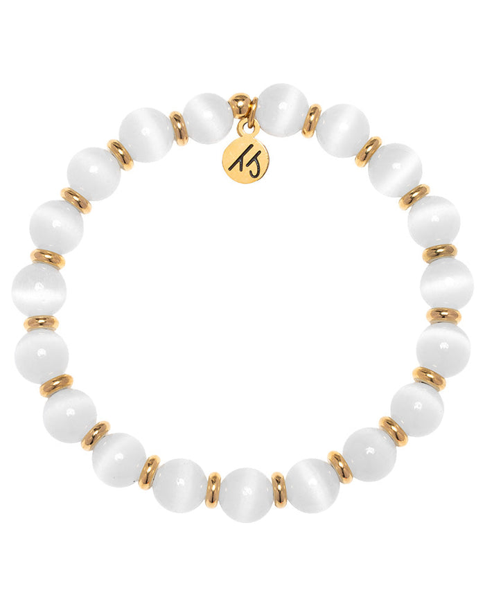 Gold Empowered Elegance Collection- White Cats Eye Gemstone Bracelet