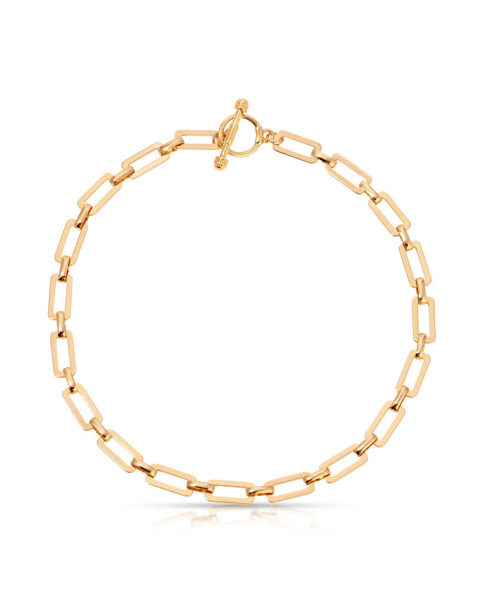 Golden Flat Rectangle Chain Necklace