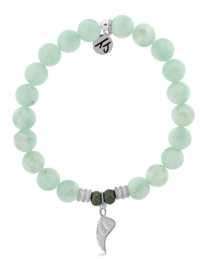 Green Angelite Gemstone Bracelet with Angel Blessings Sterling Silver Charm