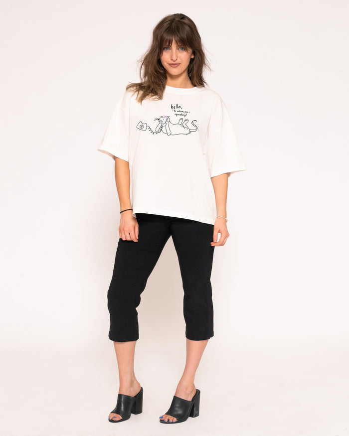 Hello, to Whom Am I Squeaking? White Boxy Crop Tee