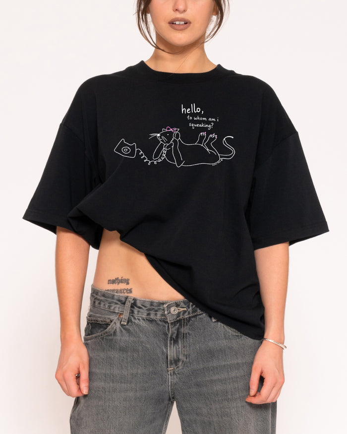 Hello, to Whom Am I Squeaking? Black Boxy Crop Tee