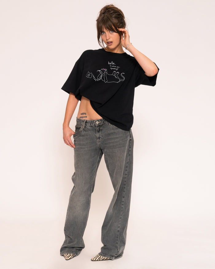 Hello, to Whom Am I Squeaking? Black Boxy Crop Tee