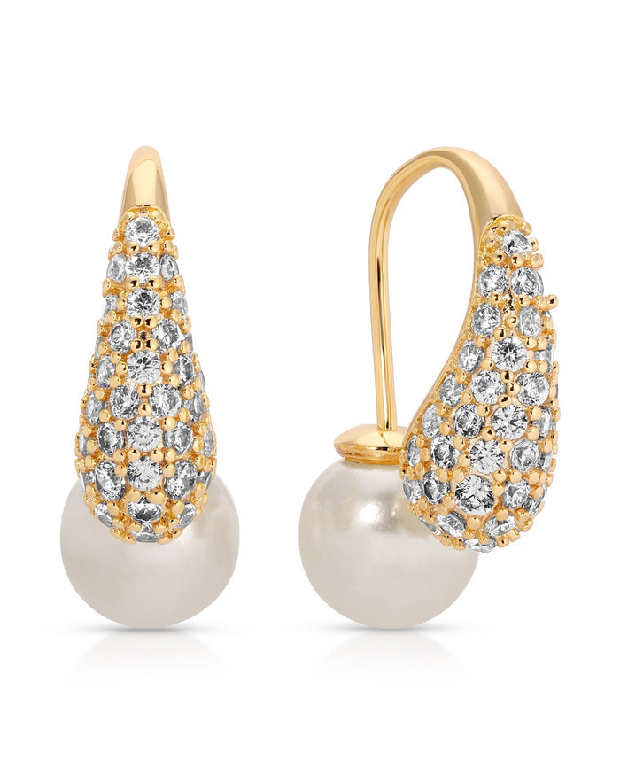 Hooked Pavé and Pearl Earrings