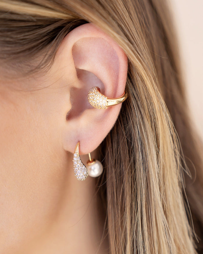 Hooked Pavé and Pearl Earrings