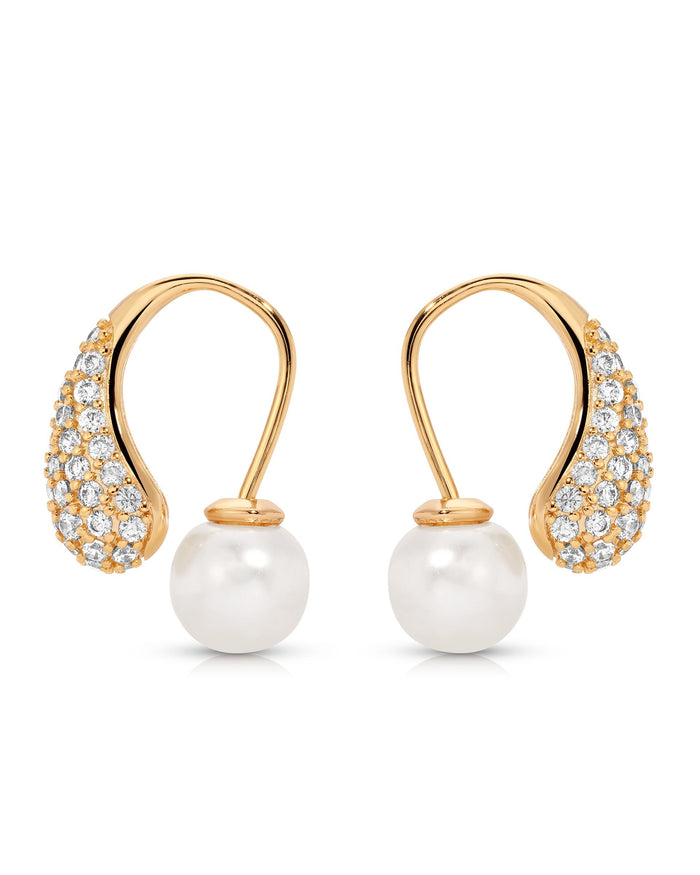 Hooked Pavé and Pearl Earrings