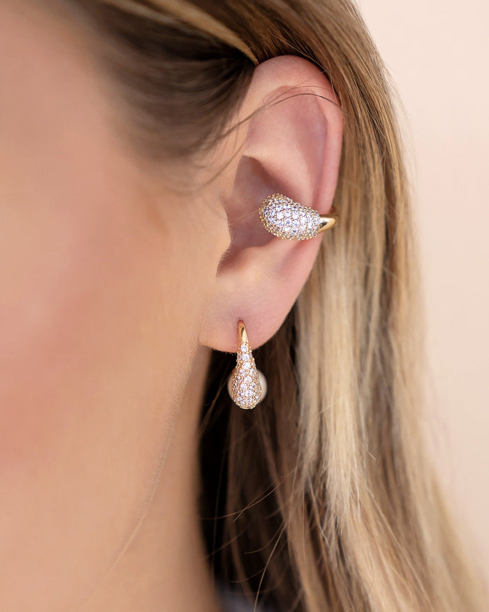 Hooked Pavé and Pearl Earrings