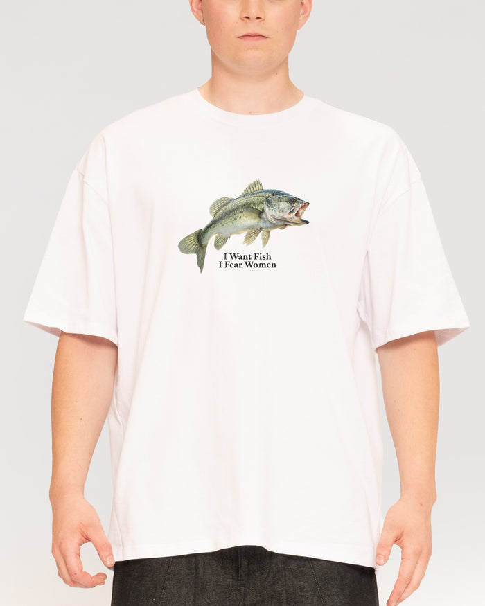 I Want Fish,I Fear Women White Oversized Tee