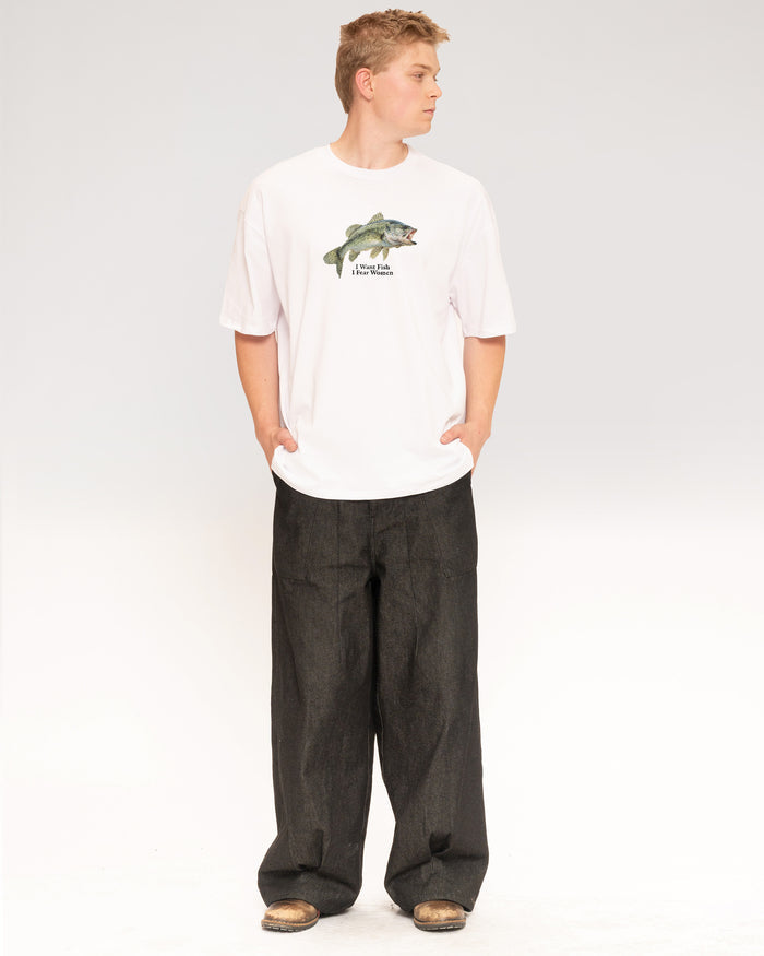 I Want Fish,I Fear Women White Oversized Tee