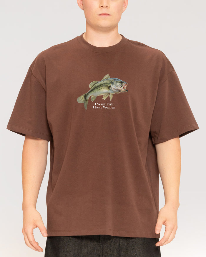 I Want Fish,I Fear Women Brown Oversized Tee