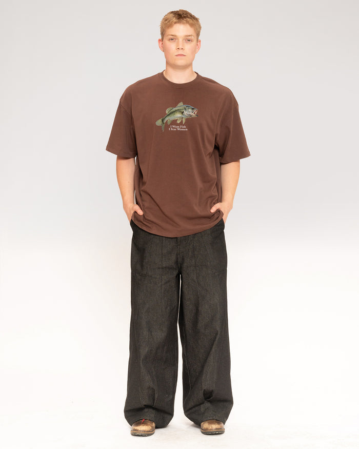 I Want Fish,I Fear Women Brown Oversized Tee