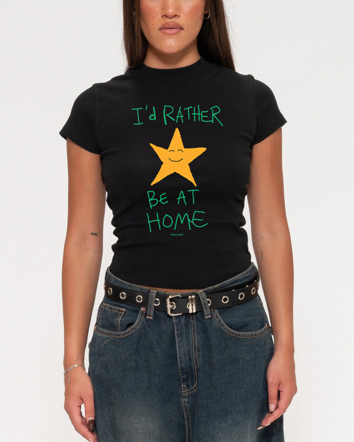 I'd Rather Be At Home Black Longline Baby Tee