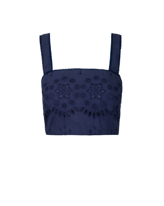 Ilyssa Crop Top In Navy Calypso Eyelet