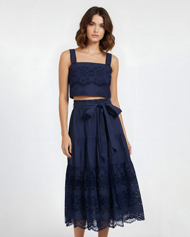 Ilyssa Crop Top In Navy Calypso Eyelet