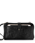 Iris Smartphone Wallet - Leather - Black Leaf Embossed