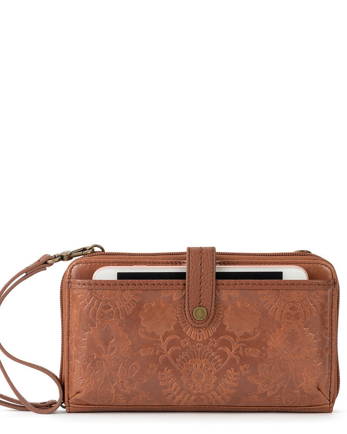 Iris Smartphone Wallet - Leather - Tobacco Floral Embossed