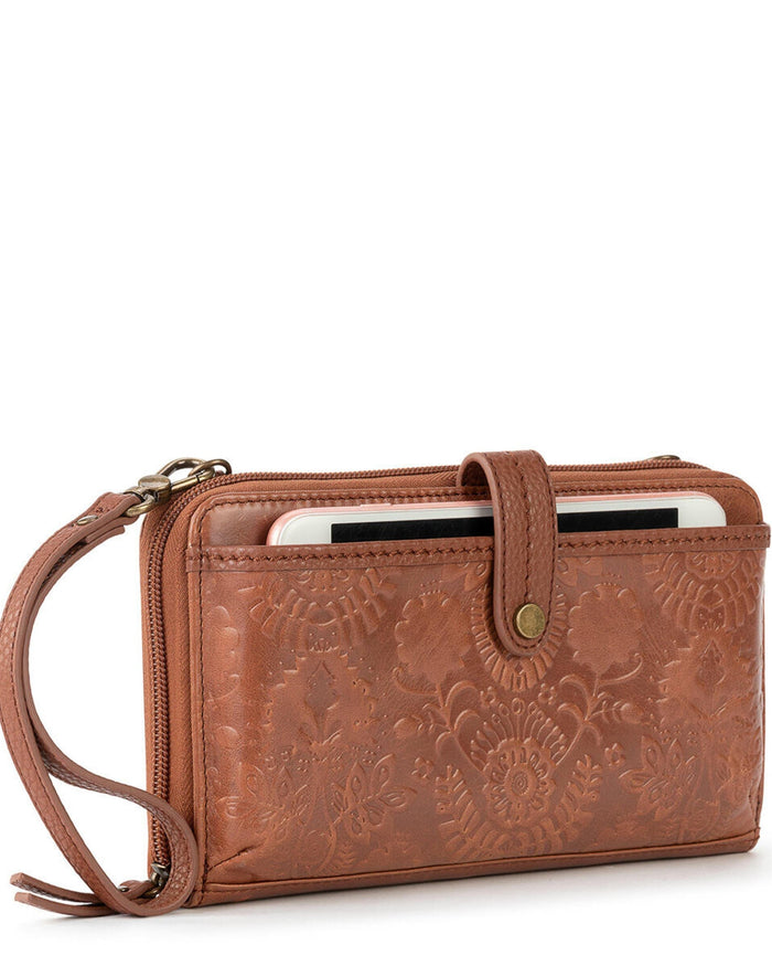 Iris Smartphone Wallet - Leather - Tobacco Floral Embossed