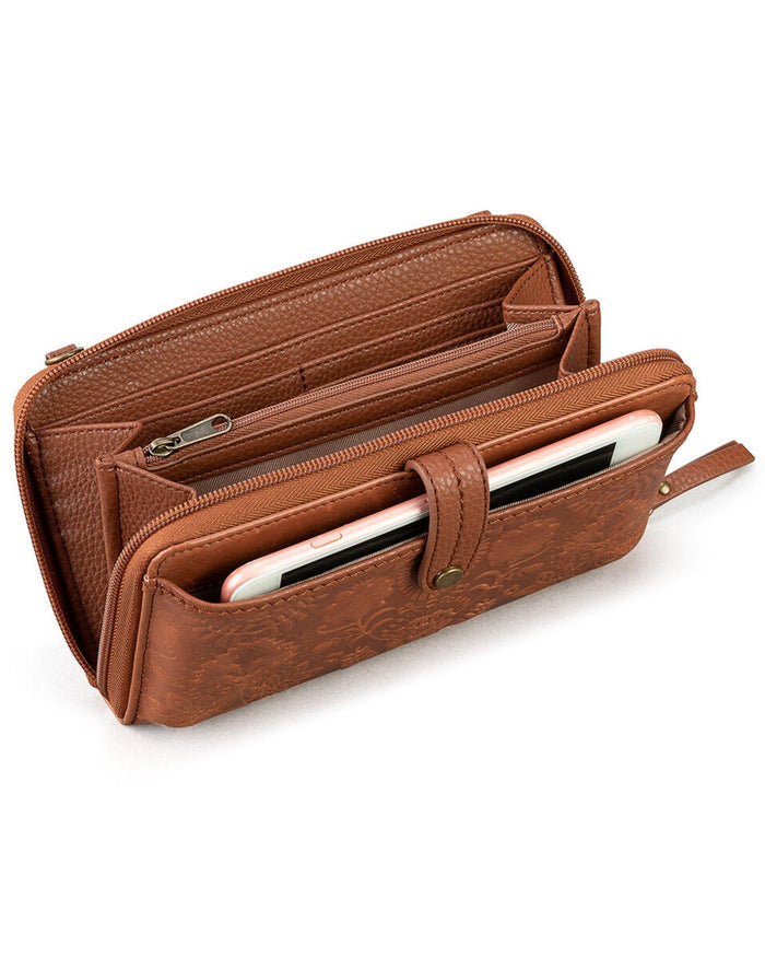 Iris Smartphone Wallet - Leather - Tobacco Floral Embossed