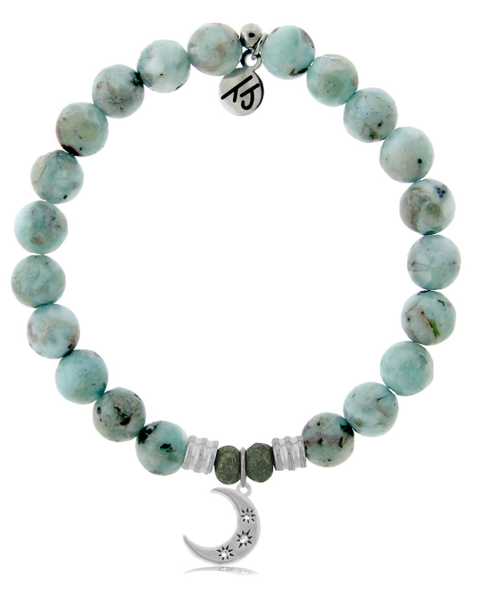 Larimar Gemstone Bracelet with Friendship Stars Sterling Silver Charm