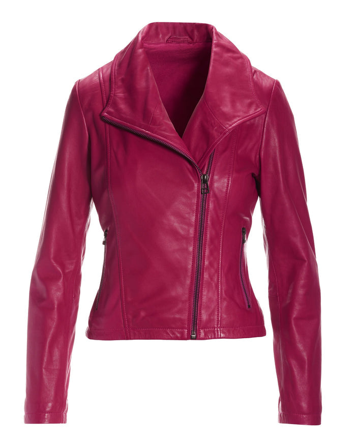 Leather Collared Moto Jacket Blossom