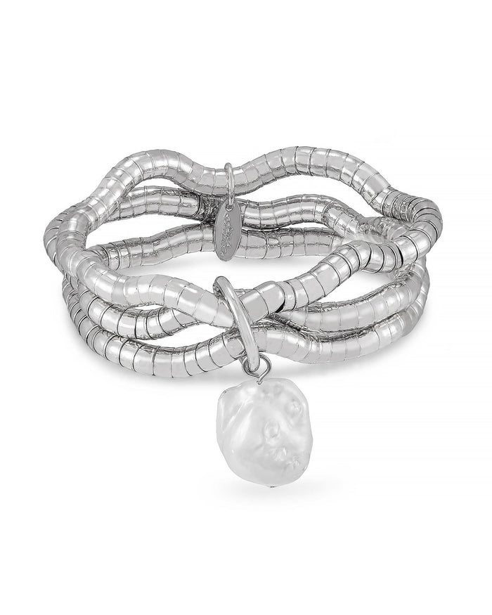 Liquid Gold and Pearl Stretch Bracelet
