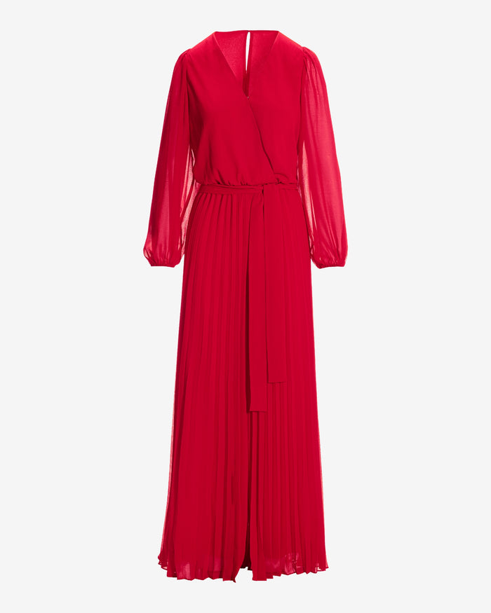 Long Sleeve Pleated Wide Leg Jumpsuit Tomato Red