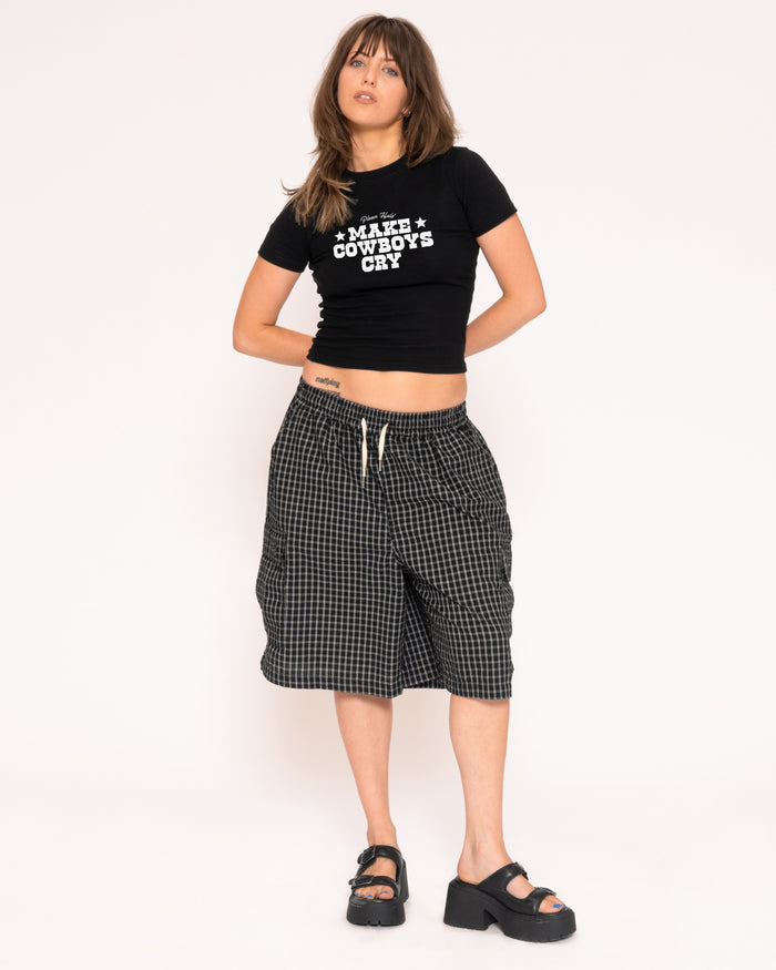 Make Cowboys Cry Black Longline Baby Tee