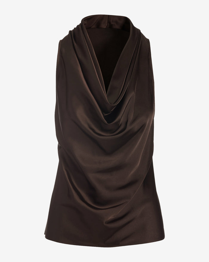 Marilyn Cowl-Neck Charmeuse Blouse Safari Brown