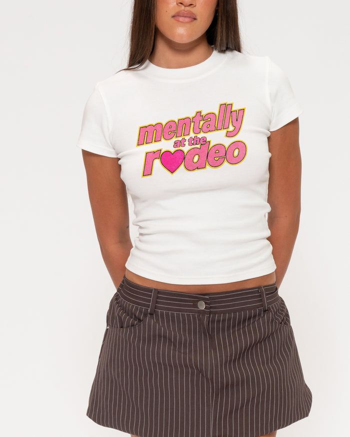 Mentally At The Rodeo White Longline Baby Tee