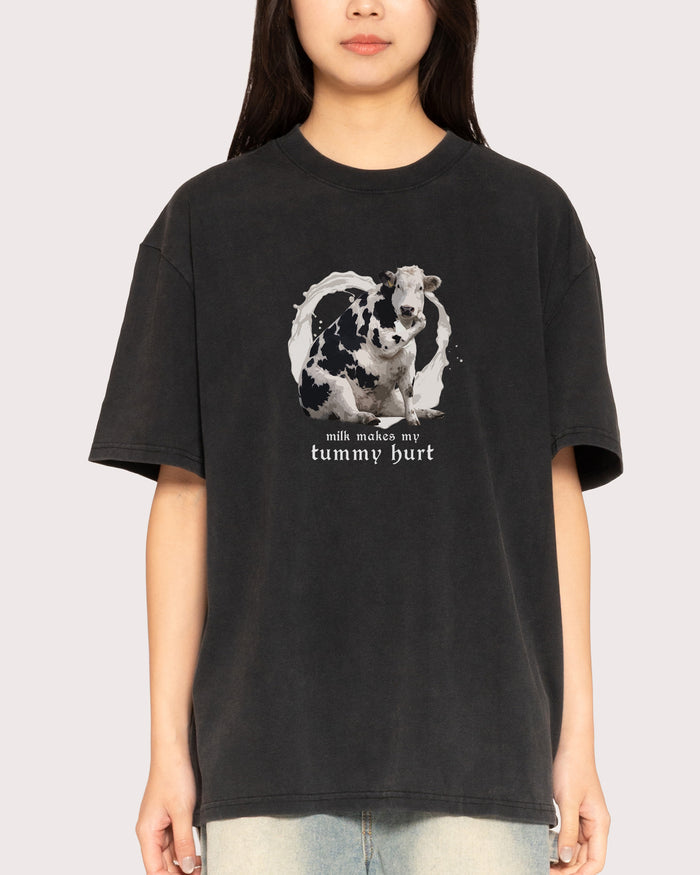 Milk Makes My Tummy Hurt Black Stone Oversized Tee