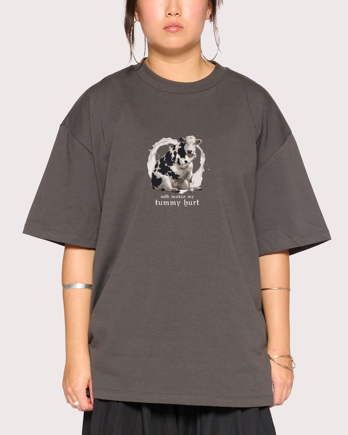 Milk Makes My Tummy Hurt Charcoal Oversized Tee