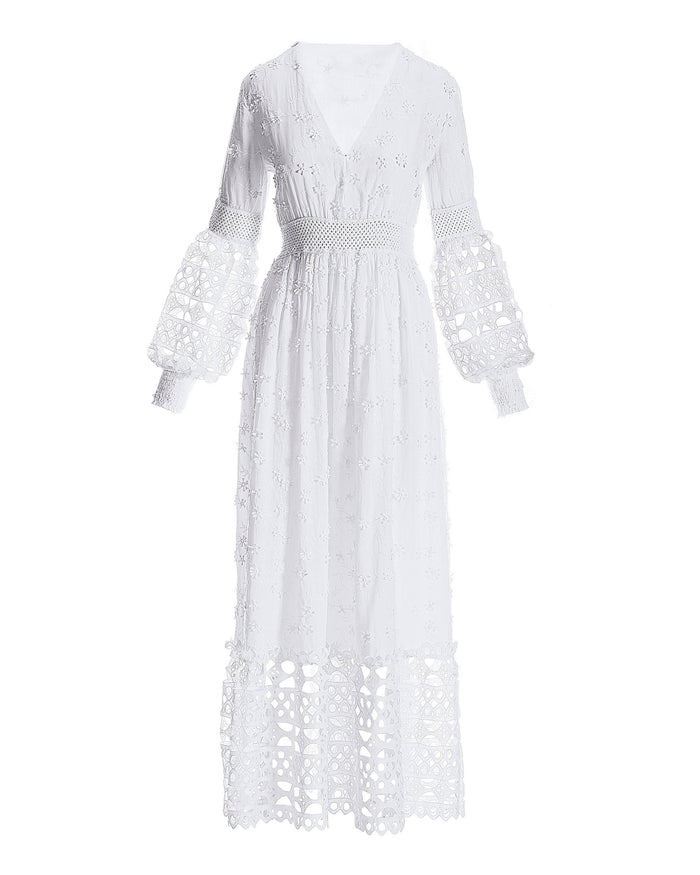 Mixed Media Lace Dress White