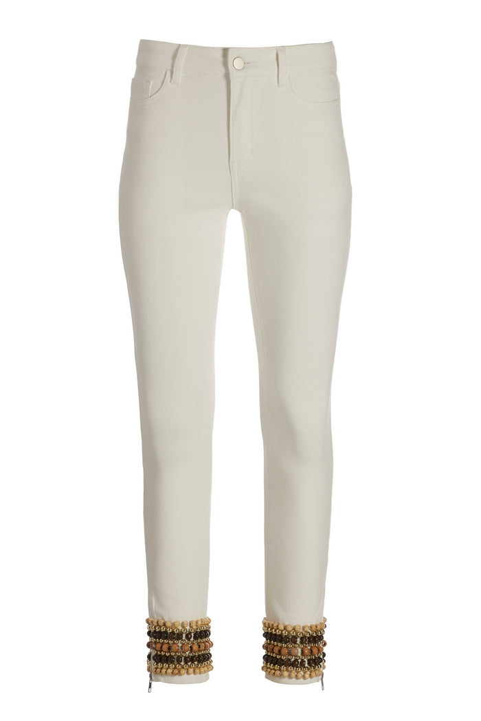 Mixed Wood Bead Ankle Jean Cream/Brown
