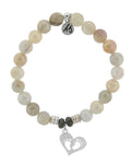 Moonstone Gemstone Bracelet with Baby Feet Sterling Silver Charm