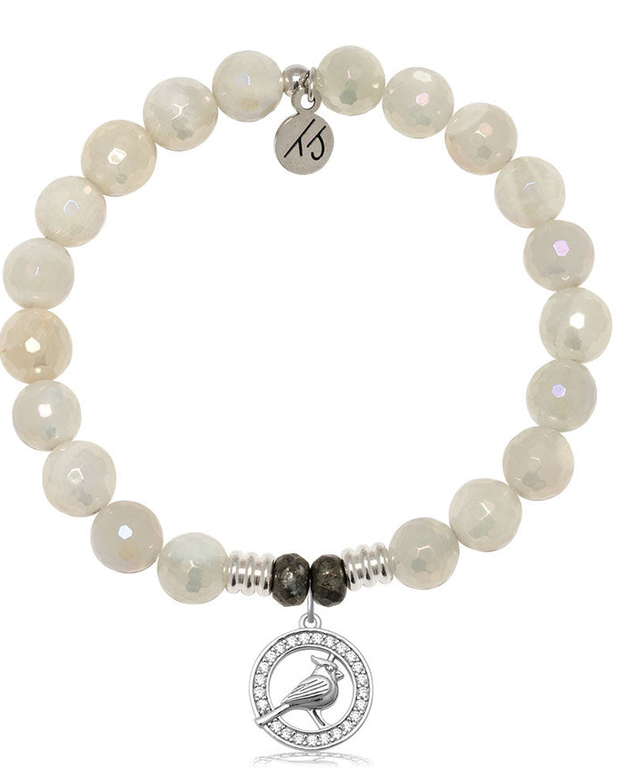 Moonstone Gemstone Bracelet with White Cardinal CZ Sterling Silver Charm