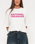 National Treasure White Boxy Crop Tee