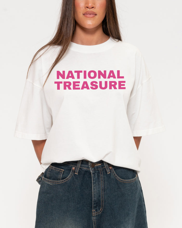National Treasure White Boxy Crop Tee
