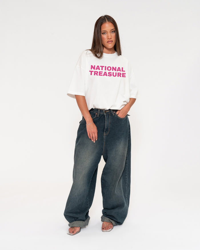 National Treasure White Boxy Crop Tee