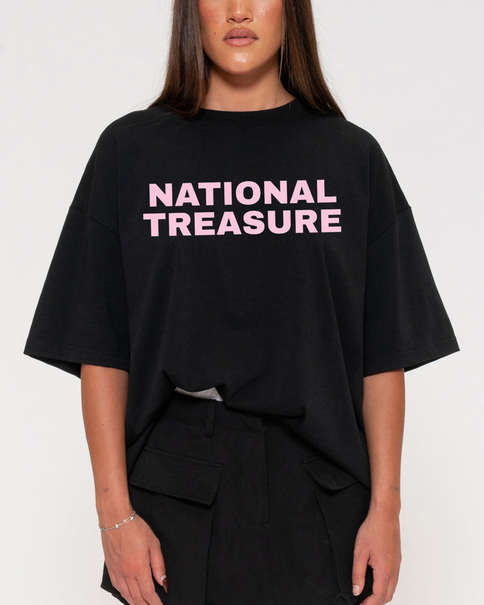 National Treasure Black Boxy Crop Tee
