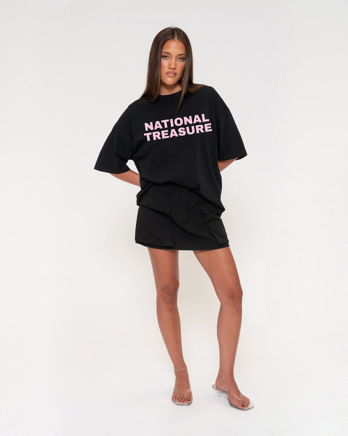 National Treasure Black Boxy Crop Tee