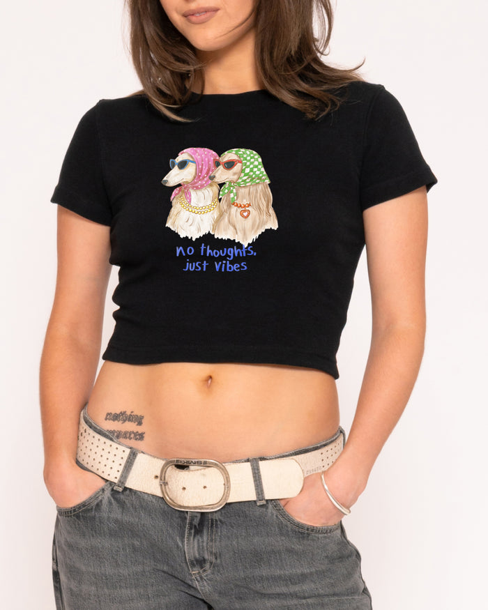 No Thoughts, Just Vibes Black Baby Tee