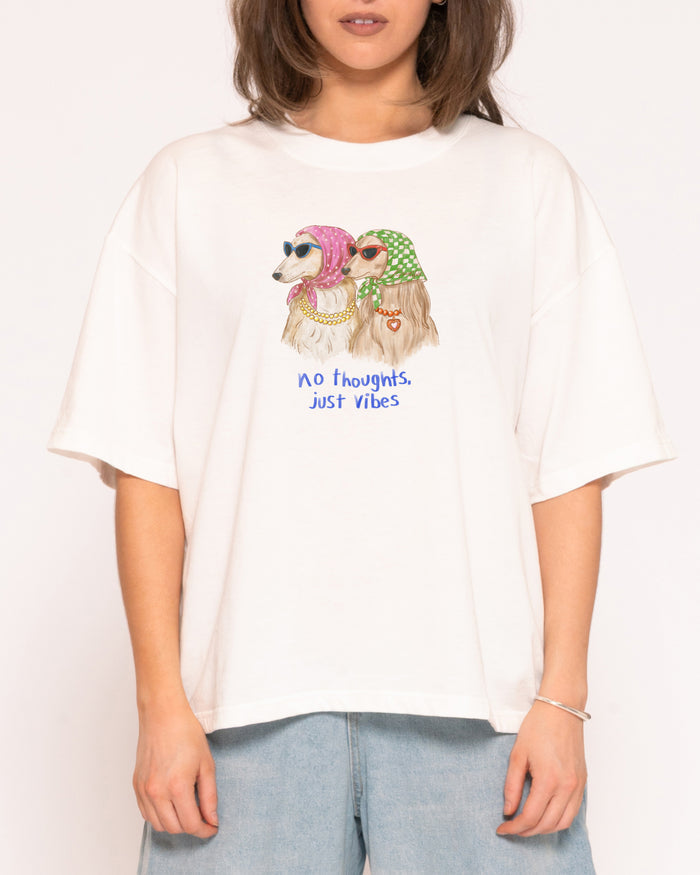 No Thoughts, Just Vibes White Boxy Crop Tee