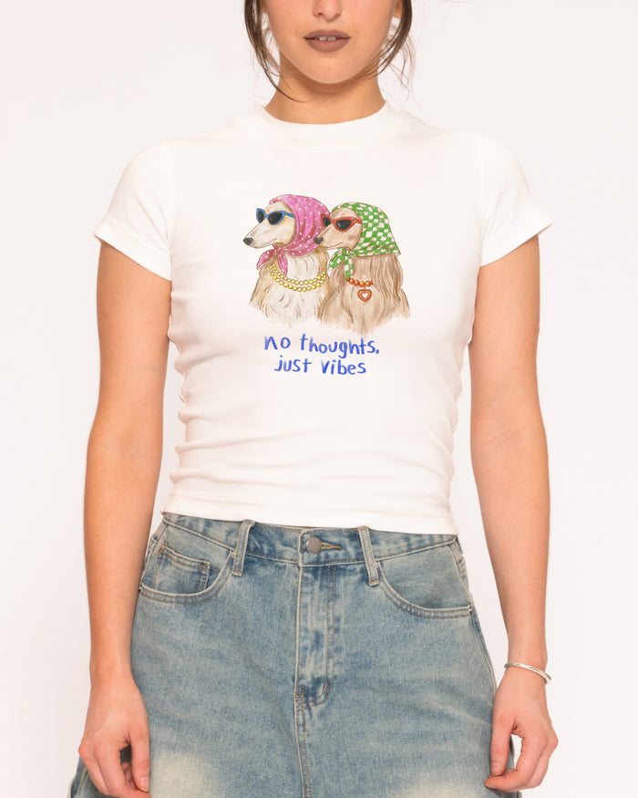 No Thoughts, Just Vibes White Longline Baby Tee