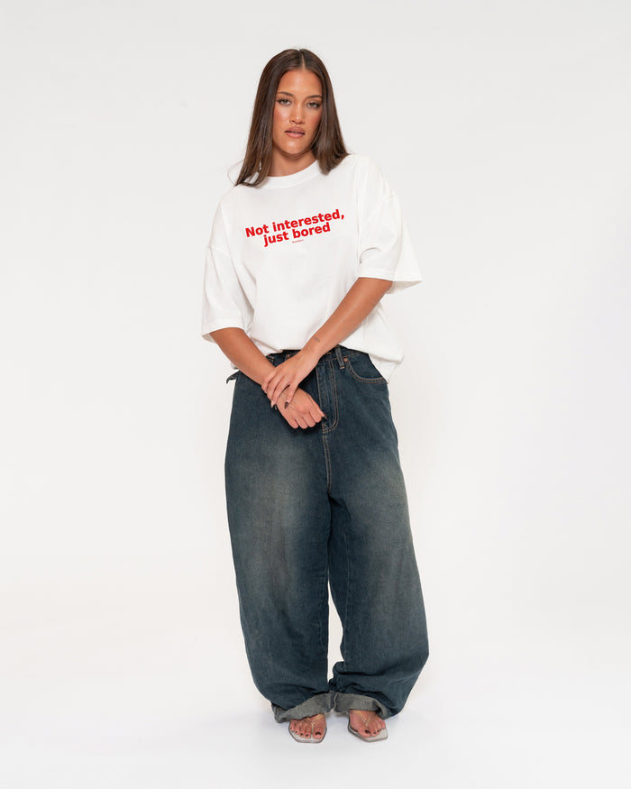 Not Interested, Just Bored White Boxy Crop Tee