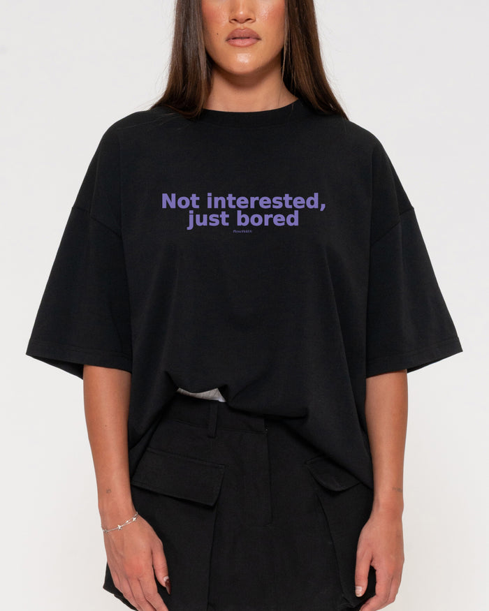 Not Interested, Just Bored Black Boxy Crop Tee