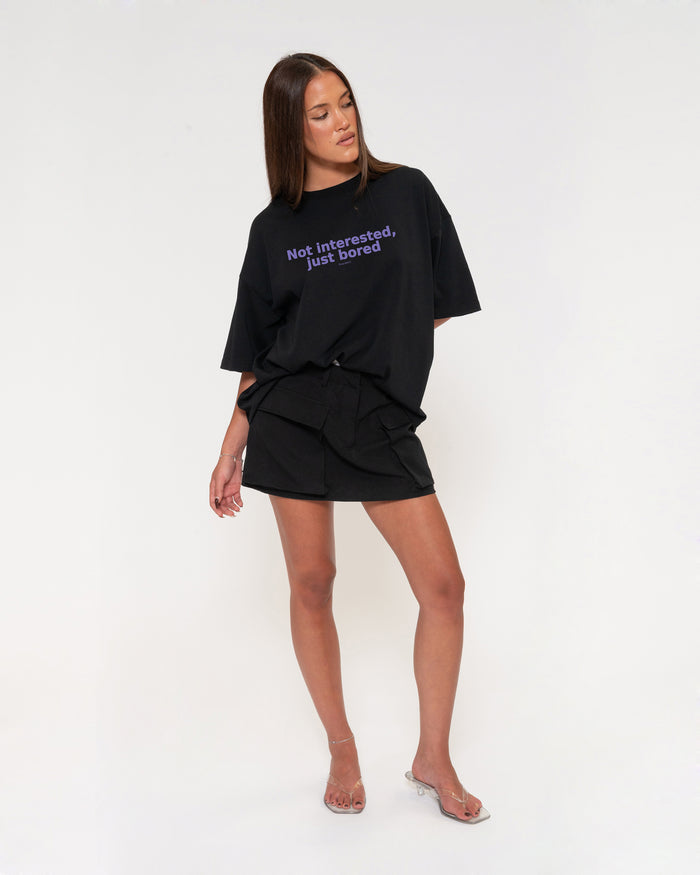 Not Interested, Just Bored Black Boxy Crop Tee
