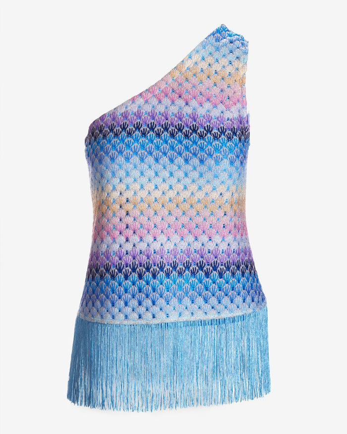 One Shoulder Fringe Sweater Multi