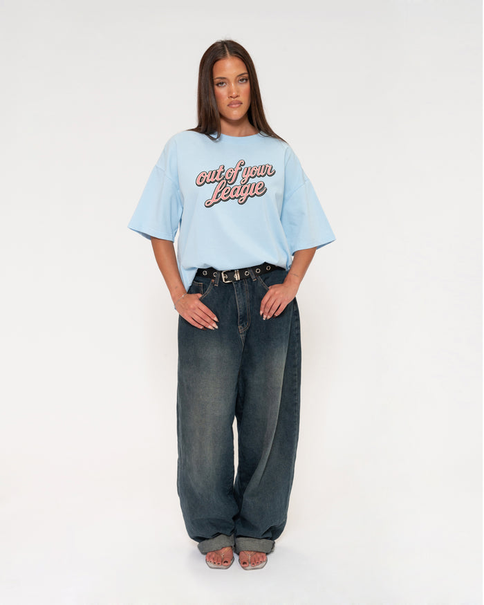 Out of Your League Blue Boxy Crop Tee