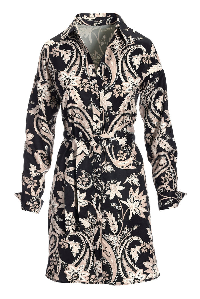 Paisley Shirt Dress Black/White