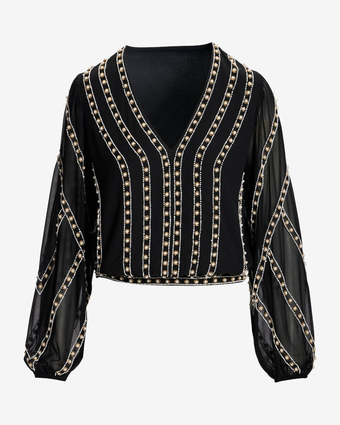 Pearl Grommet Detail Blouse Black